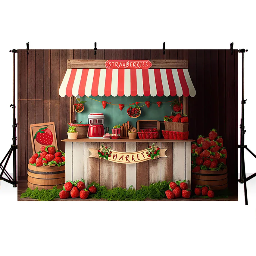 Mehofond Photography Background Strawberry Farm Wooden Wall Girl Birthday Party Cake Smash Portrait Decor Backdrop Photo Studio