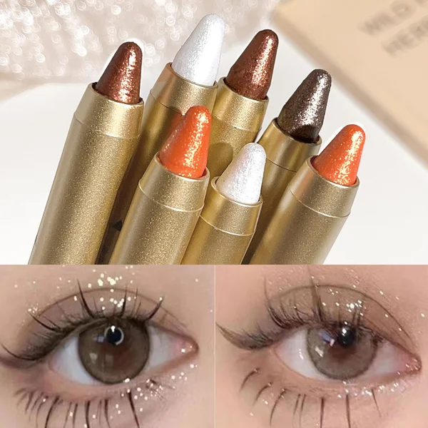 Glowing highlighter eye shadow pencil with pearlescent shimmer and fine glitter for brightening and a dimensional effect