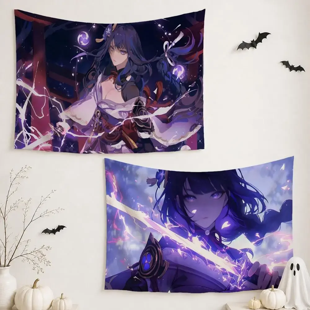 G-Genshin Impact Raiden Shogun Tapestry Wall Hanging Tapestry Aesthetic Room Decor Banners for Bedroom Living Room Outdoor Party