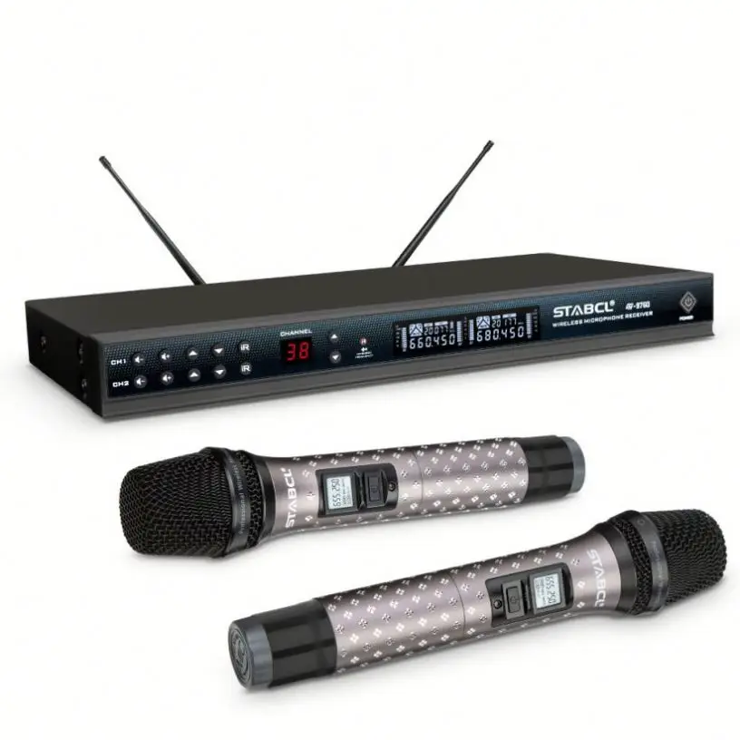 STABCL Professional Dual Wireless Mic System UHF 2 Channels Handheld Microphone For Home Karaoke PA Speaker Singing