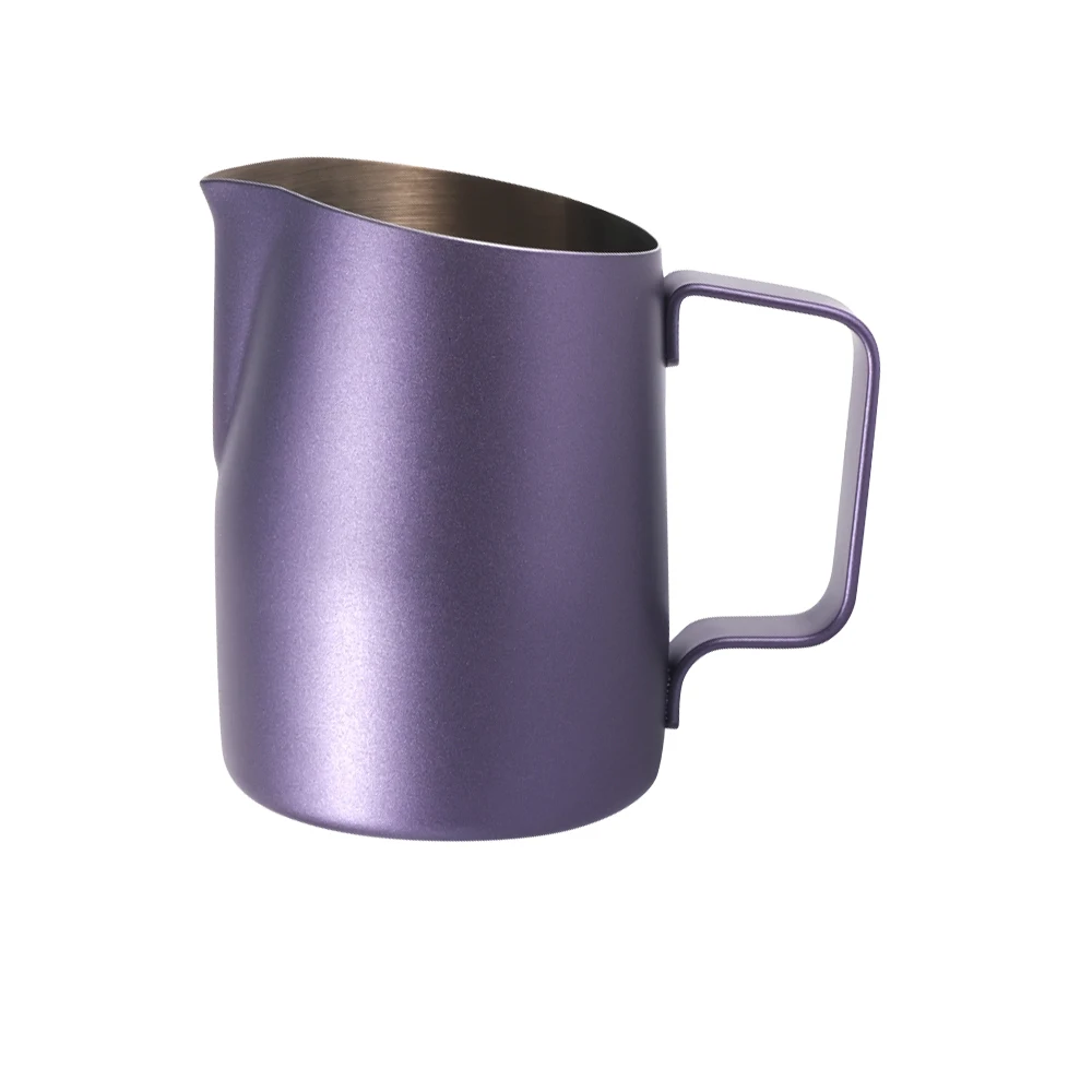 Milk Steaming Frothing Pitcher Purple 304 Steel Non-Stick Milk Jug Pull Flower Cup Perfect for Coffee Cappuccino Latte Art 600ml