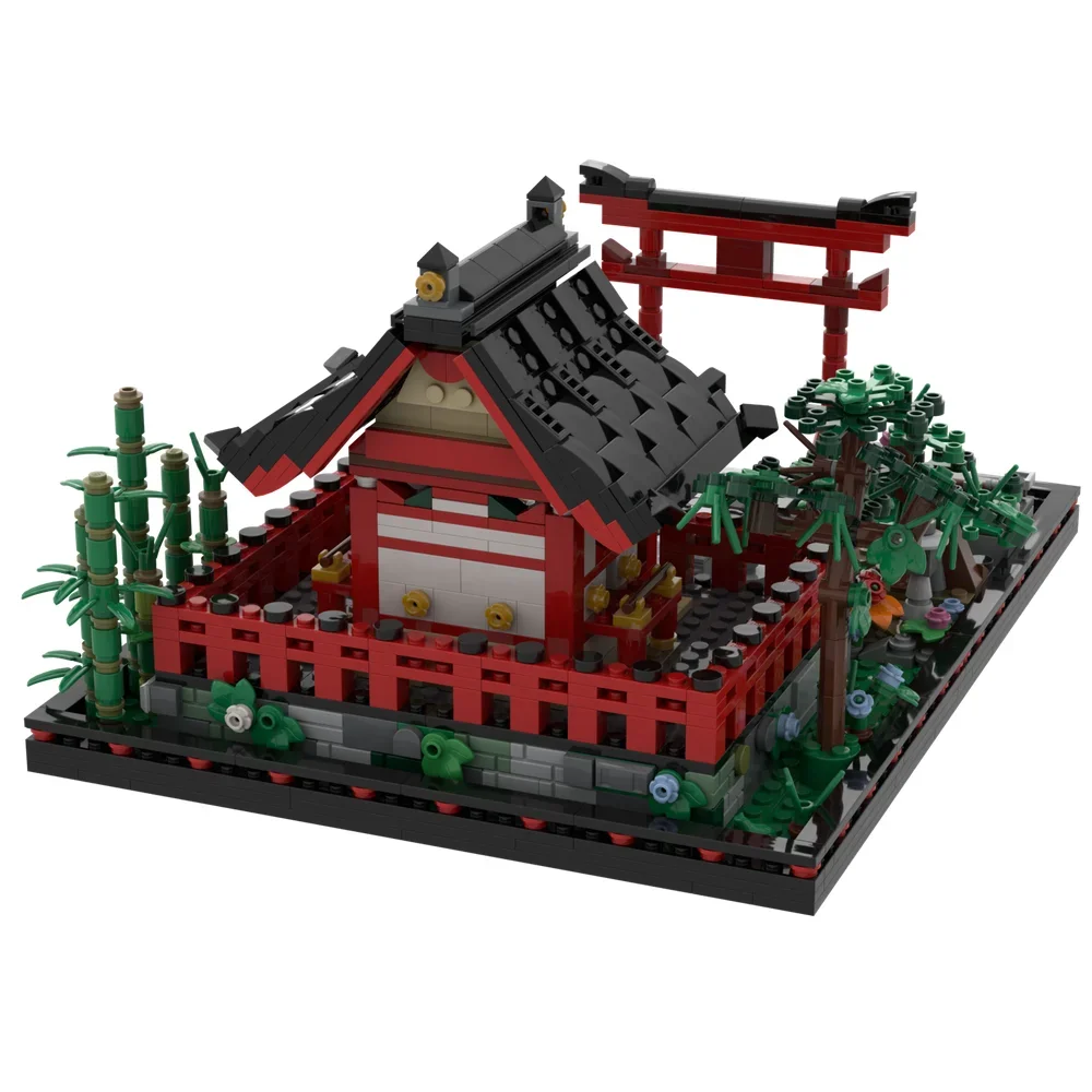 وحدات بناء معمارية MOC-Japanese ، نموذج مزار شنتو صغير ، طوب معبد ، منظر شارع ، لعبة الأضرحة ، هدية للأطفال