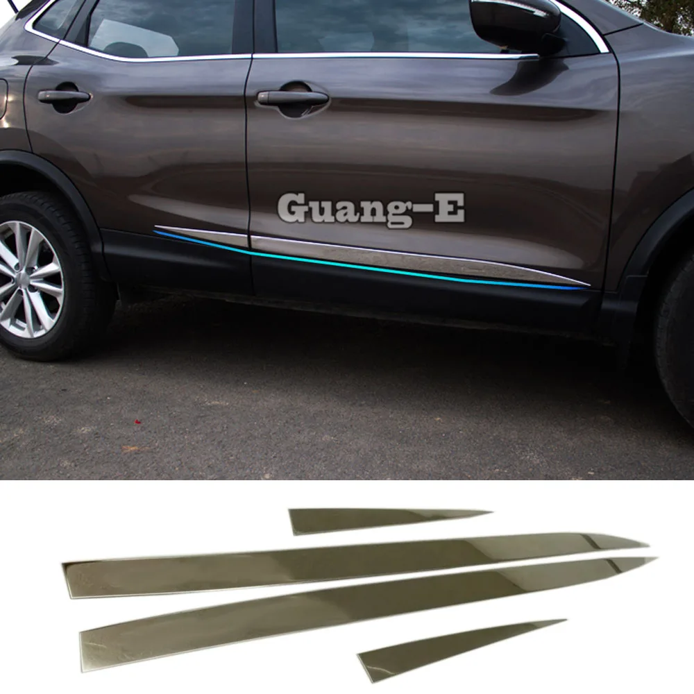 

Автомобильная боковая дверь из нержавеющей стали, накладка на кузов, полоса, молдинг потоковой лампы, панель бампера, 4 шт. для Nissan Qashqai 2016 2017 2018 2019