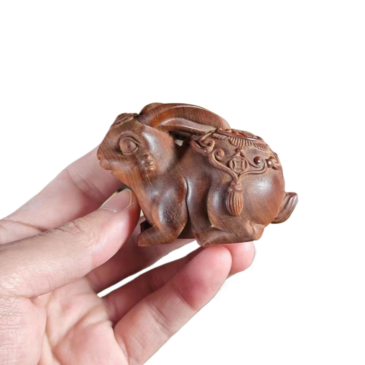 Solid Wood Carving Auspicious Rabbit Ornament, Hand‑made Mini Sculpture, Traditional Chinese Tabletop Home Decoration Present