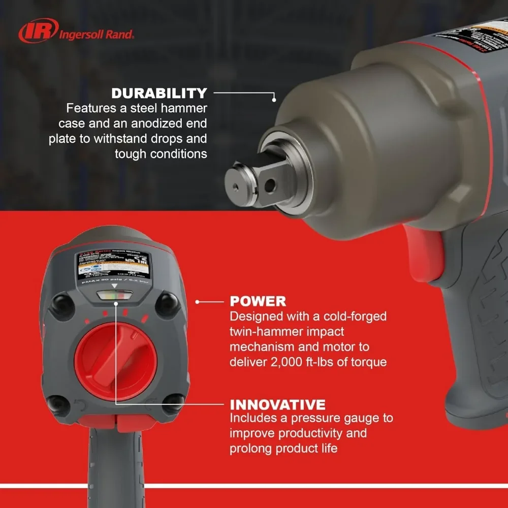 2146Q1MAX 3/4" Air Impact Wrench, Quiet, 2,000ft-lbs Nut-busting torque, Maintenance Duty, Pistol Grip