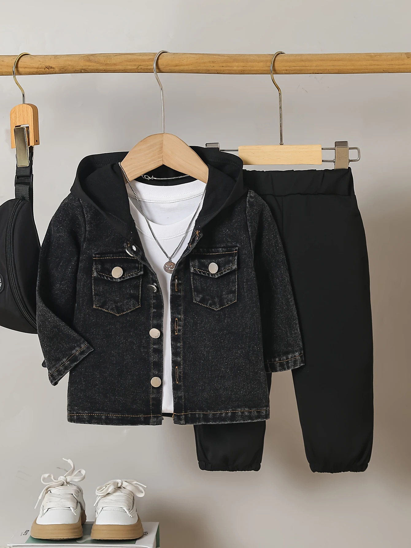 2-Piece Fall/Winter Baby Boy Trend Fashion Vintage Denim Jacket + Casual Sports Sweatpants 2 Casual Outing Suit