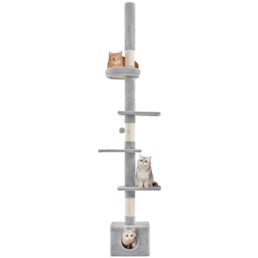 

Multilevel Cat Tree with 4 Perches for Active Play and Relaxation Ideal for Indoor Kittens and Cats Stylish Light Gray Design