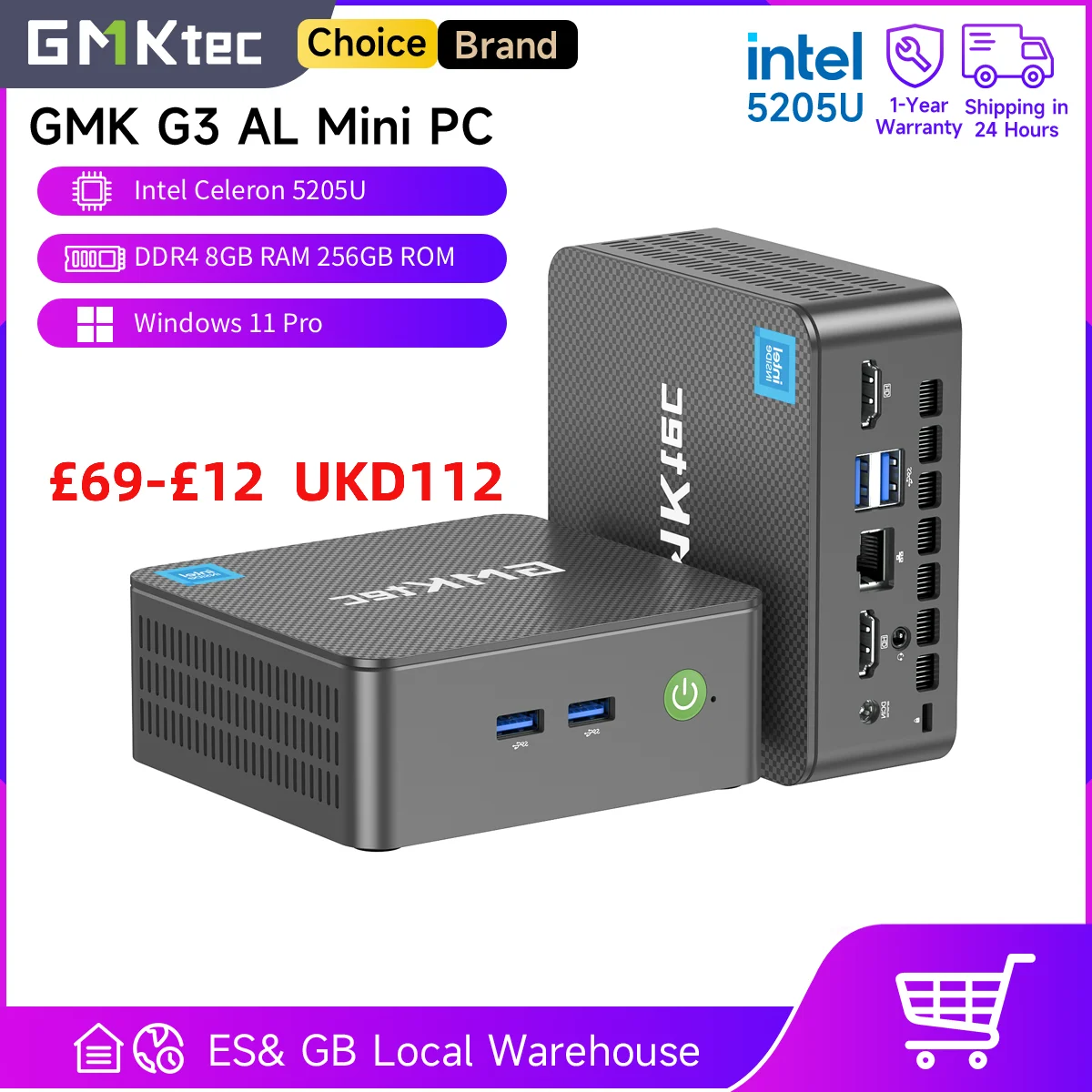 GMKtec G3 AL Mini PC Intel Celeron 5205U Windows 11 Pro 8GB RAM 256GB ROM Dual HDMI Desktop Mini Computer WiFi 5 BT4.2