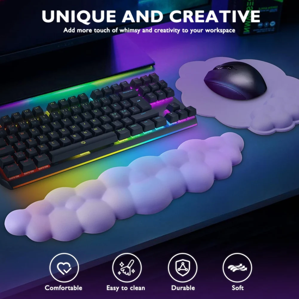 Nuvem kit de descanso de pulso teclado ergonômico descanso de pulso mouse descanso de pulso computador jogos descanso de pulso base antiderrapante fácil de usar roxo
