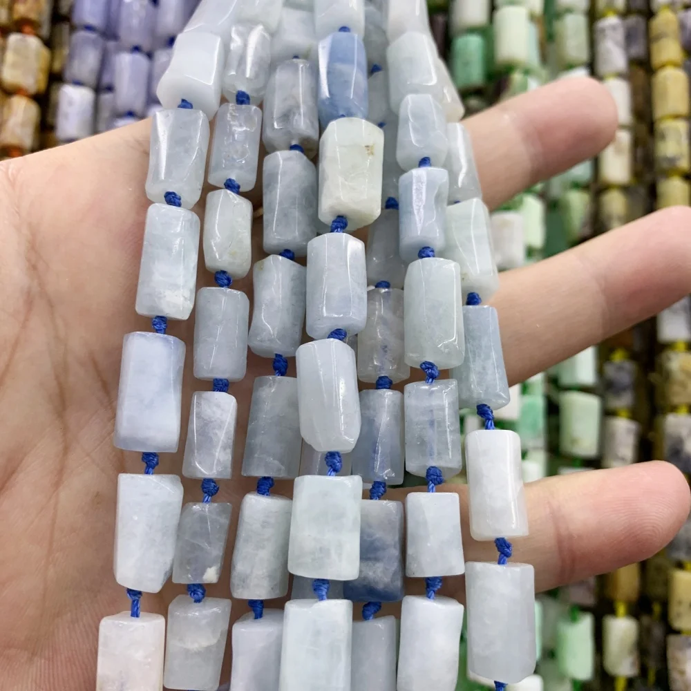 8x14mm Natural Aquamarine Blue Lace Agate Barrel Shape IRREGULAR Loose Beads DIY Bracelets Necklace for Jewelry Making