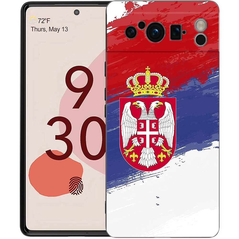 صربيا العلم لجوجل بكسل 8 برو جراب هاتف بكسل 9 برو XL حافظة من البولي يوريثان بكسل 8 برو 8A 7A 7 6A 6 برو غطاء أسود ناعم