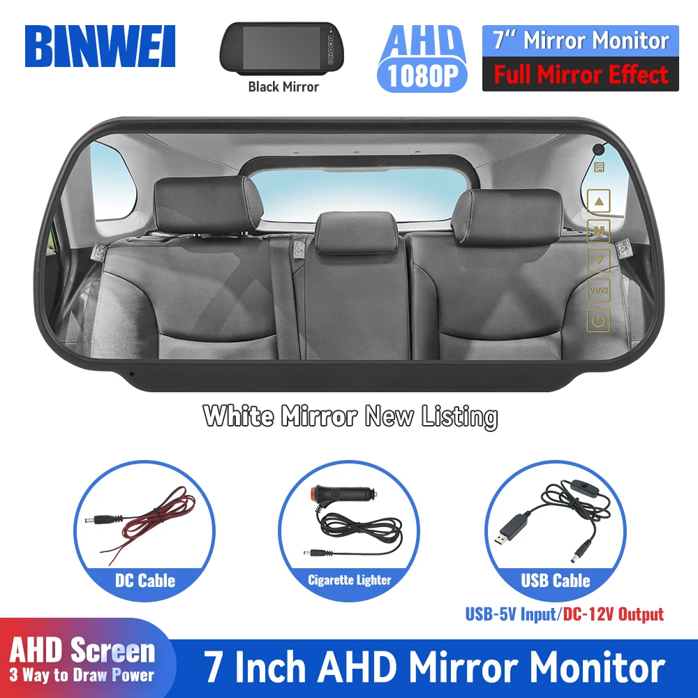 

BINWEI 7 Inch AHD Car Mirror Monitor for Vehicle Parking Rear View Camera Automotive 7" TFT LCD Screen Universal Auto Rervesing