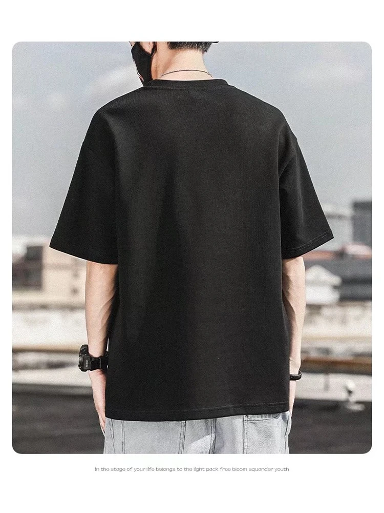 Ice thin summer round neck t-shirt with loose and trendy stretch, breathable and comfortable for men's clothing  5484