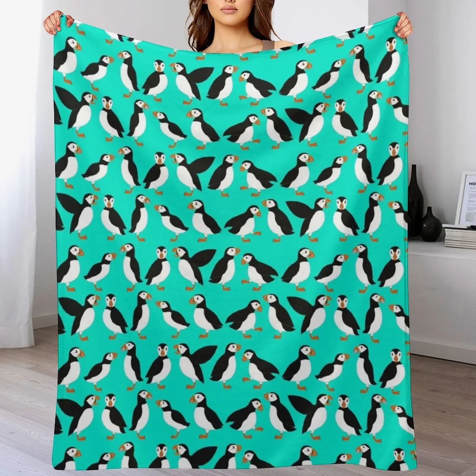 

Puffins Throw Blanket Multi Use Warm Blanket for Living Room Bedroom