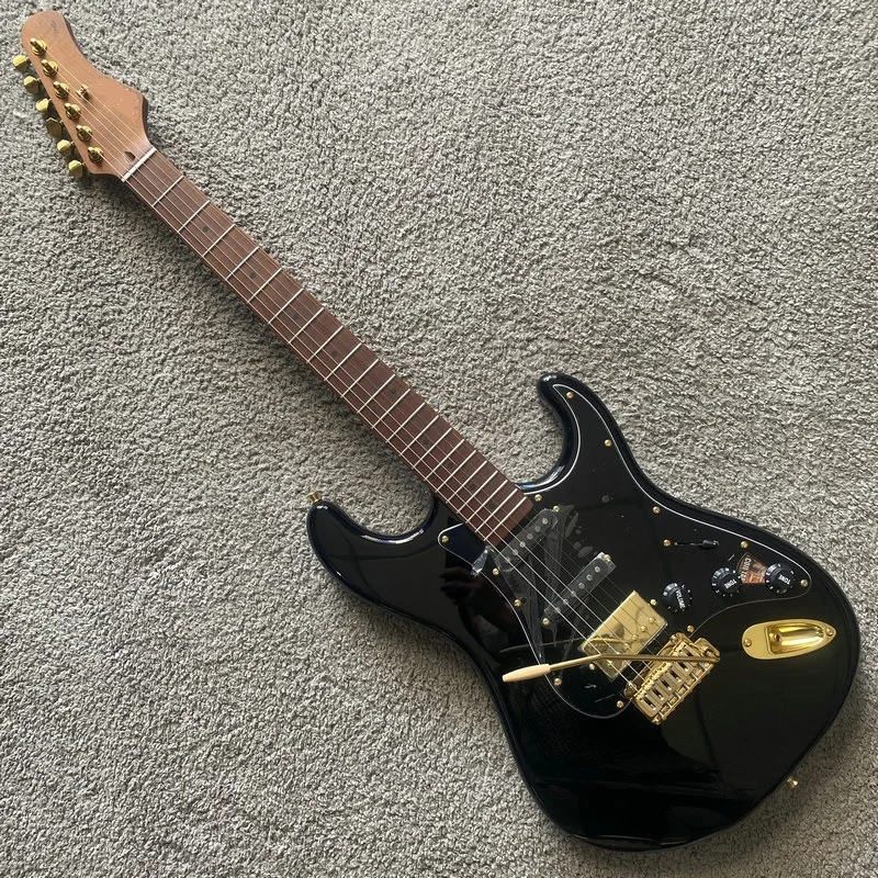 

Golden+Black Color Roasted Maple Neck+Fingerboard 22 Frets Electric Guitar AiNico Pikcups Handmade Frets New Original