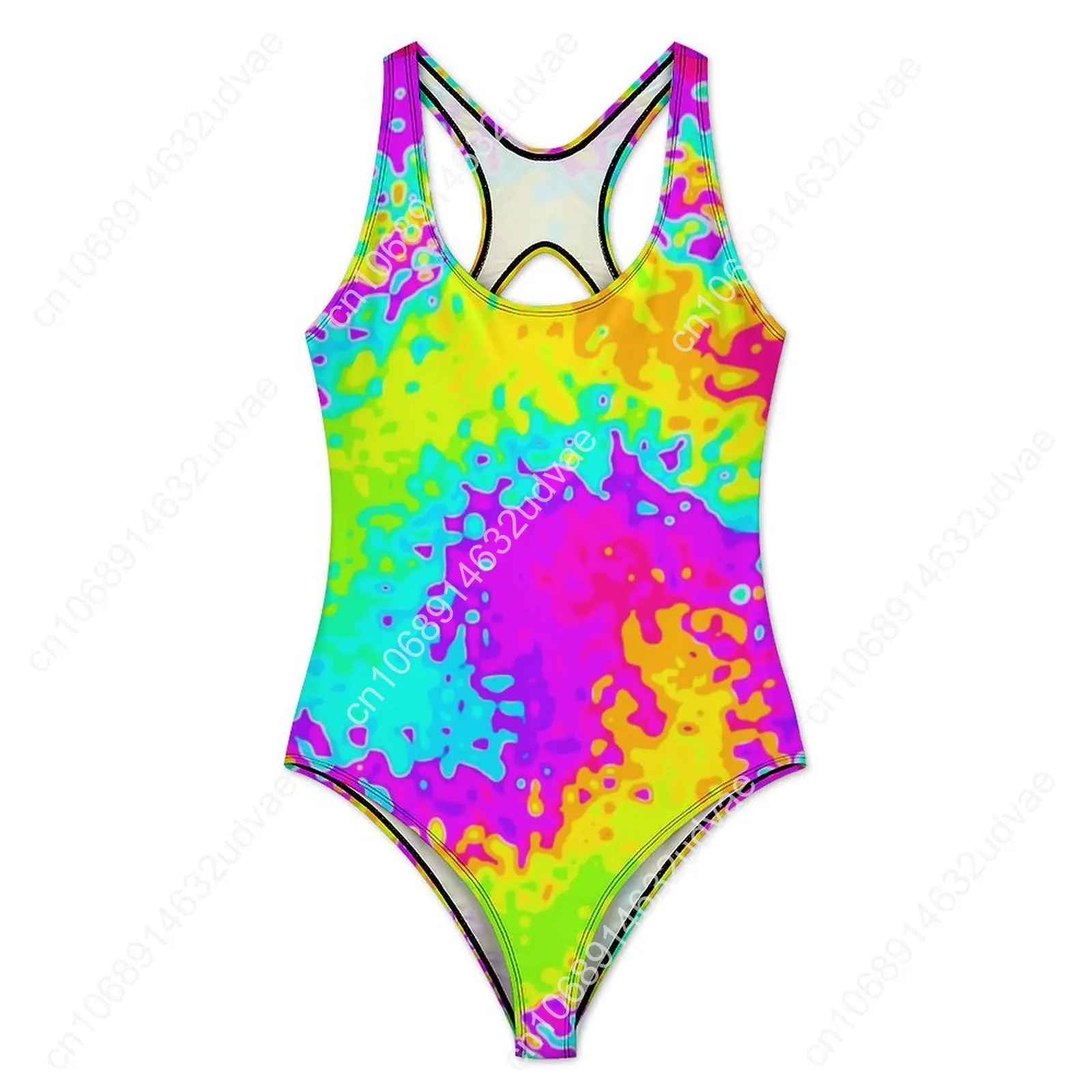 Traje de baño amarillo Tie Dye, traje de baño Sexy con estampado psicodélico de una pieza, trajes de baño Push Up, ropa de playa elegante para Fitness