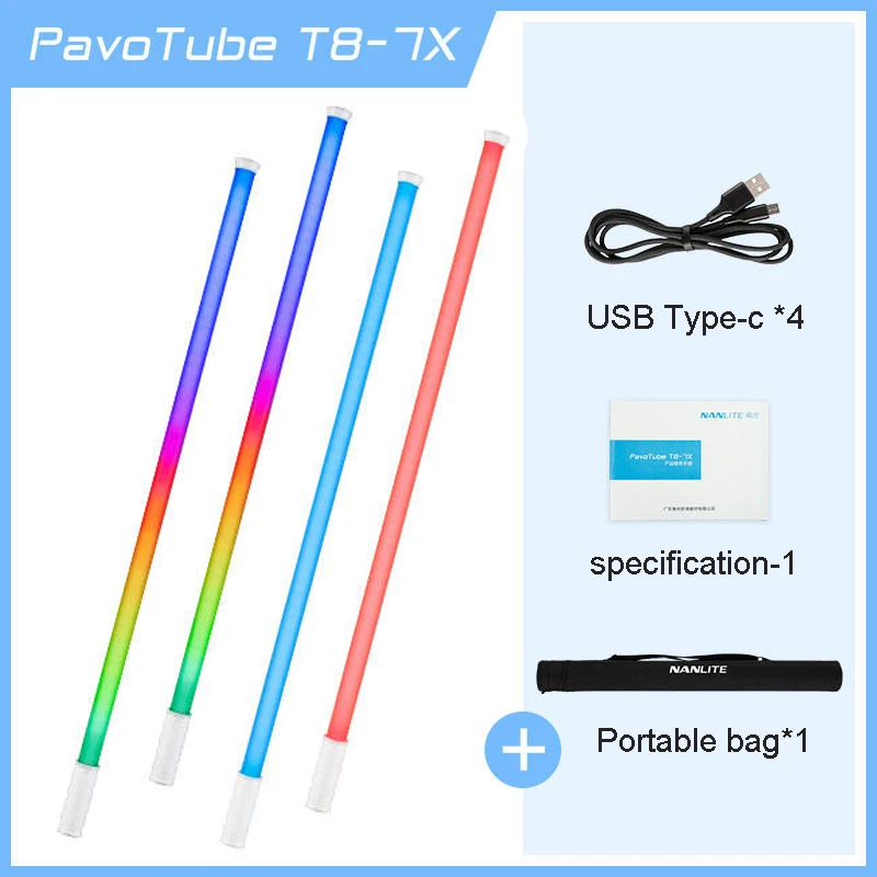 

Nanlite Nanguang PavoTube T8-7X LED Pixel Tube Light Soft Light Tube Portable Handheld Photography Lighting Stick