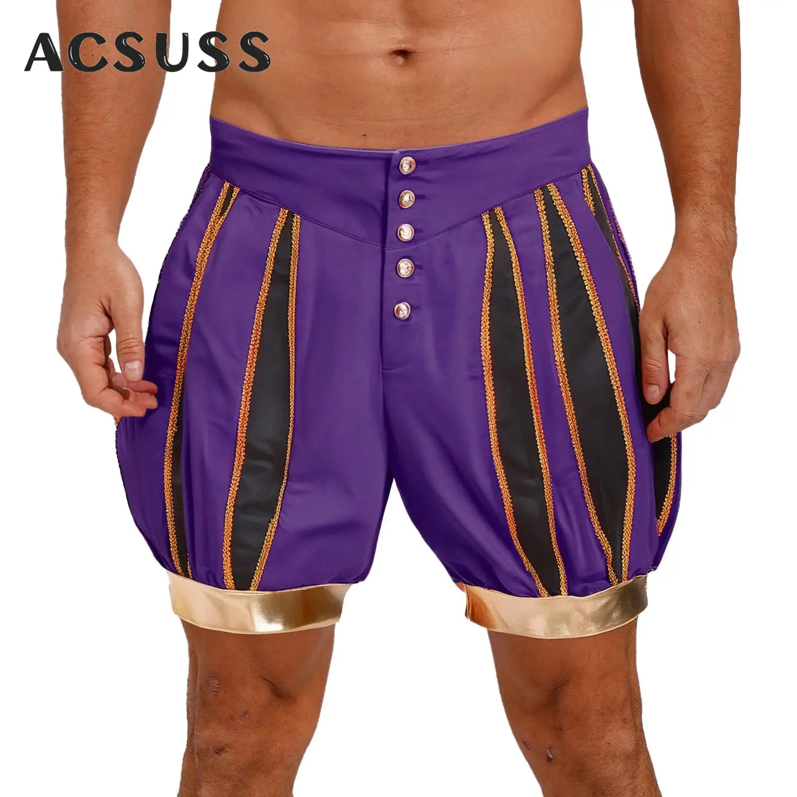 

Мужской цирковой манеж шоумен клоун косплей костюм Хэллоуин карнавал вечерние нарядное платье с высокой талией шорты-фонарики с золотой отделкой