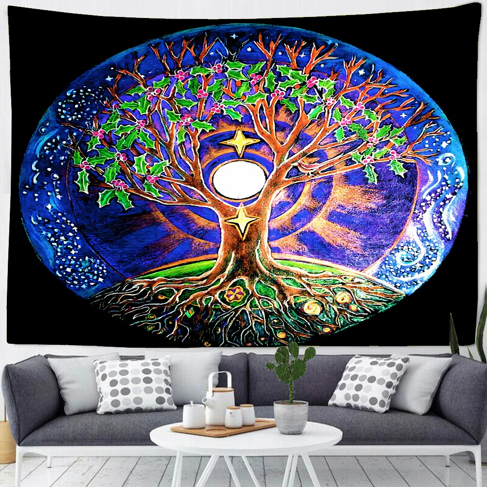 Psychedelic Bizarre Tree Tapestry Mandala Wall Hanging Lace Hippie Witchcraft Background Cloth Dorm Bedspread Rug Table Mat