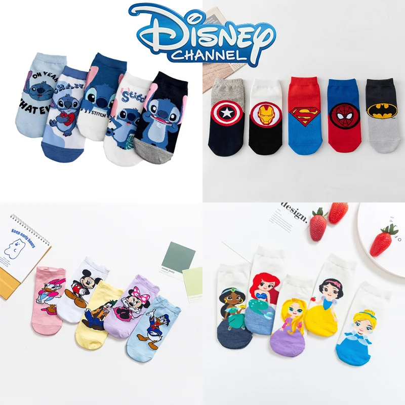 Disney Cartoon Stitch Sock Anime Women Cotton Short Sock Spider-Man Boys Girls Socks Children Mickey Mouse Socks Christmas Gifts