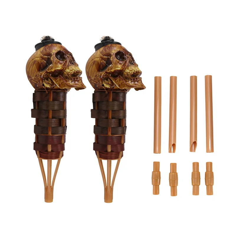 Handmade Skull Tiki Torch, Halloween Decorative Torch For Garden, Patio - Weather Resistant (2Pc)