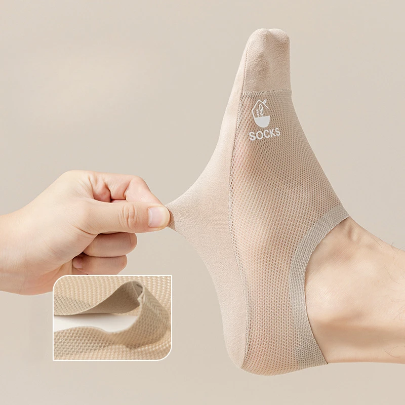 Summer Ice Silk Socks Men Hollow Out Mesh Breathable Invisible No Show Socks Men Male Silicone Non-slip Low Cut Ankle Boat Socks