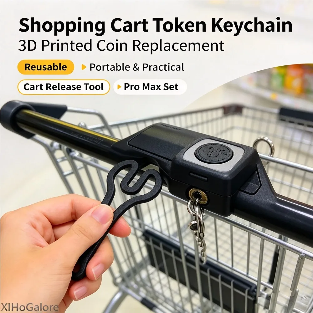 Supermarket Trolley Coin Substitute Keychain 3D Printed Reusable Shopping Cart Token Portable Practical Gadget Set Kit Pro Max