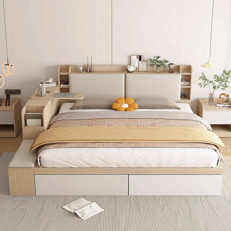 

Wood Minimalist Bed Aesthetic Japanese Double Storage Space Bed Nightstands Tatami Somieres Y Marcos De Cama Bedroom Furniture