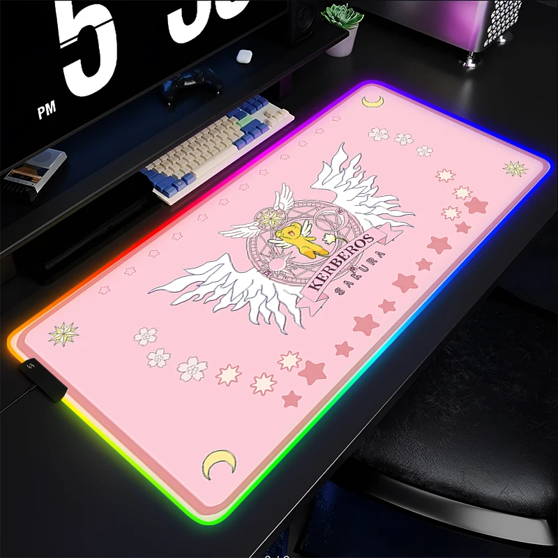 Mouse Pad Gamer Keyboard Pad LED Laptop Card Captor Sakura Desktop Mouse Mat Rubber Tapis Souris Gaming RGB Notbook PC Mousepad