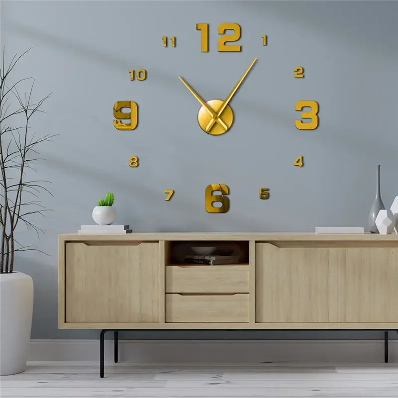 Large Wall Clock Wall Sticker Watch 3D DIY Frameless Mirror Stickers Quartz Duvar Saat Klock Modern Mute clock reloj de pared