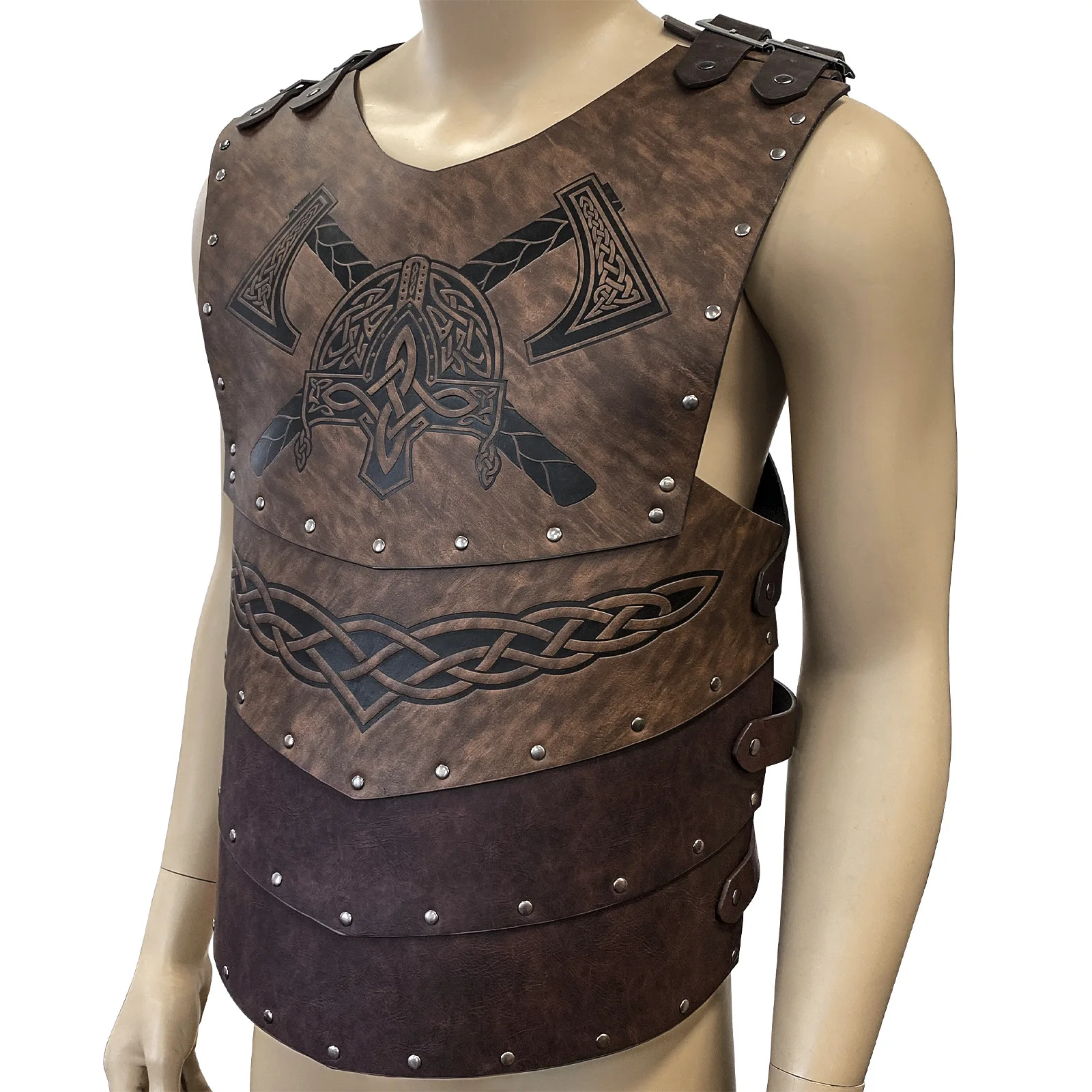 Viking Medieval Leather Chest Armor Nordic Warrior PU Leather Vest for Cosplay Halloween Party LARP Stage Performance Costume