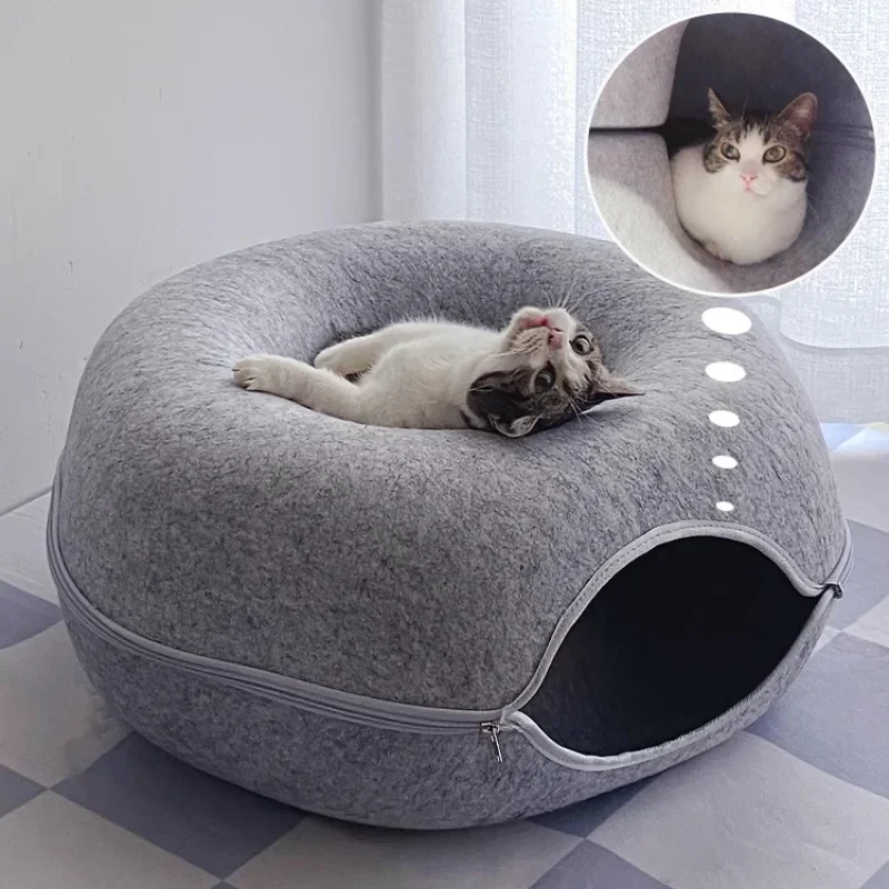 

Donut Cat's Nest Tunnel, All Seasons Toy Closed Drill Winter Day Kitten Double Felt Nest