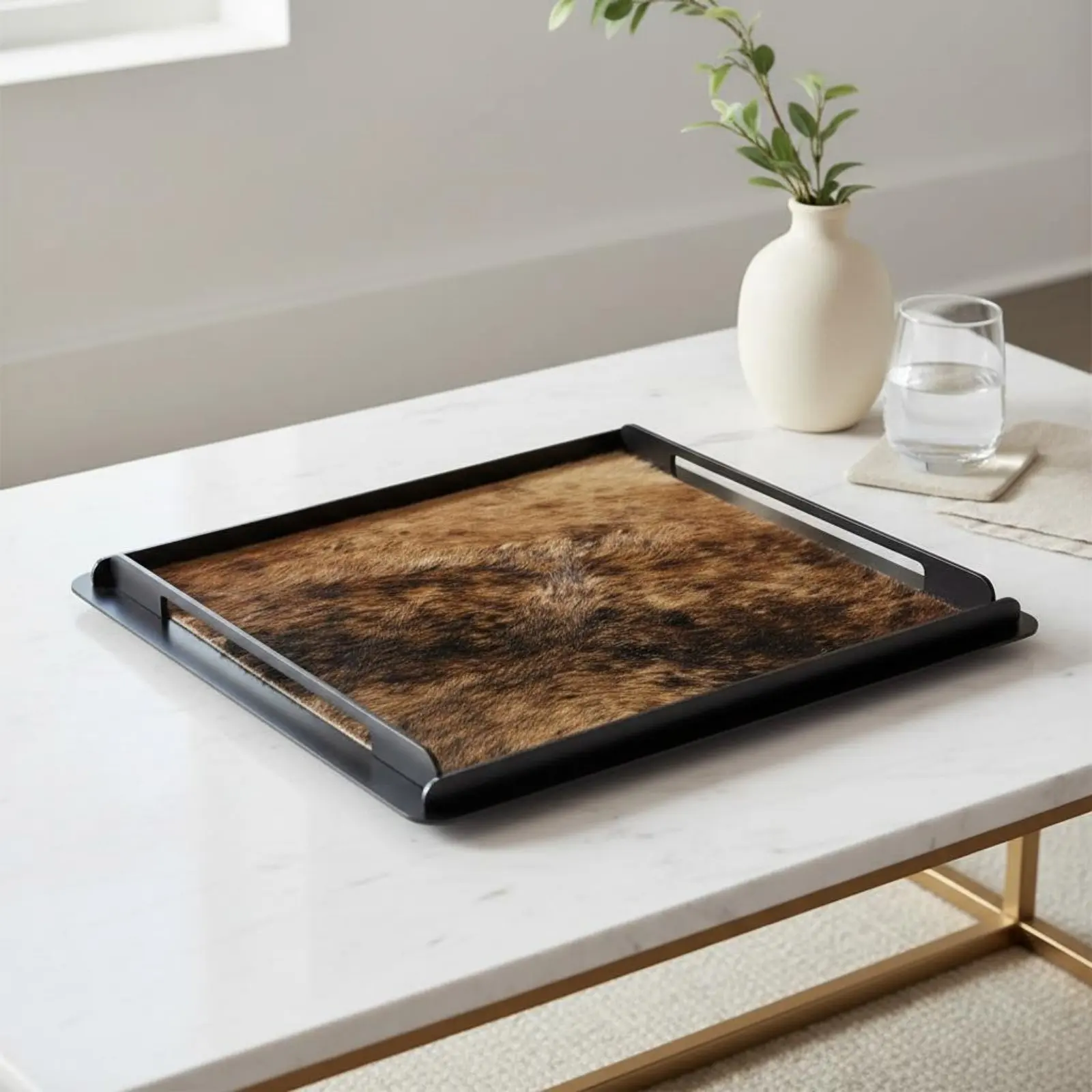 

Horsehair Decorative Tray Creative Decoration Modern Luxury Serving Platter Home Decor for Desktop, Showroom