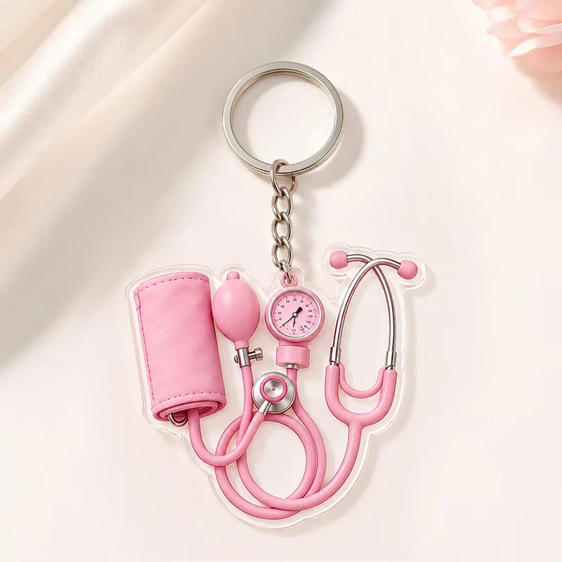 Cute Medical Themed Stethoscope Keychain Mini 2D Flat Design for Nurse Doctor Bag Pendant Graduation Party Gift