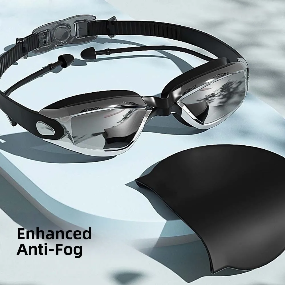 Waterproof Myopia Swim Goggles Dazzling Colors Big Frame Swim Glasses with Earplugs Electroplating Silicone