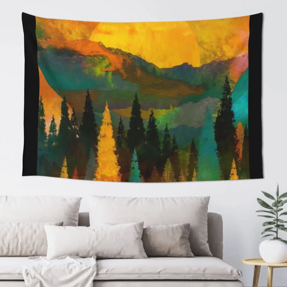 Abstract Tree and Mountain Mixed Media Tapestry Wall Tapestries House Decoration Room Decorations Tapestry