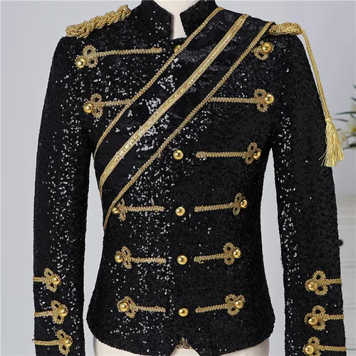 Imagen 2 del producto Traje de actuación moderno con lentejuelas de Michael Jackson, nueva banda para invitados de banquete para hombres, disfraz de cantante de Rock, chaqueta con cuello levantado