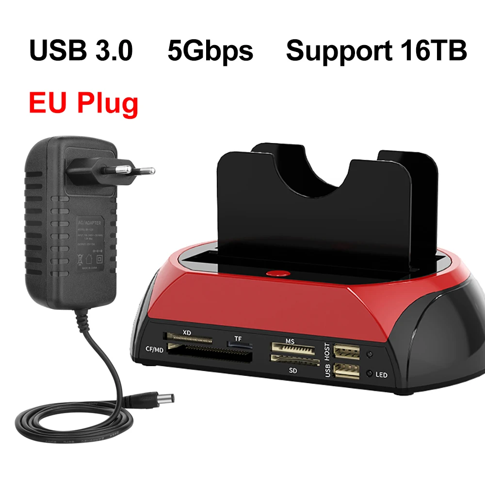 10 IN 1 IDE SATA USB3.0 Dual Bay externe harde schijf 2,5 inch 3,5 inch HDD Docking Station One Touch Backup HUB-kaartlezer