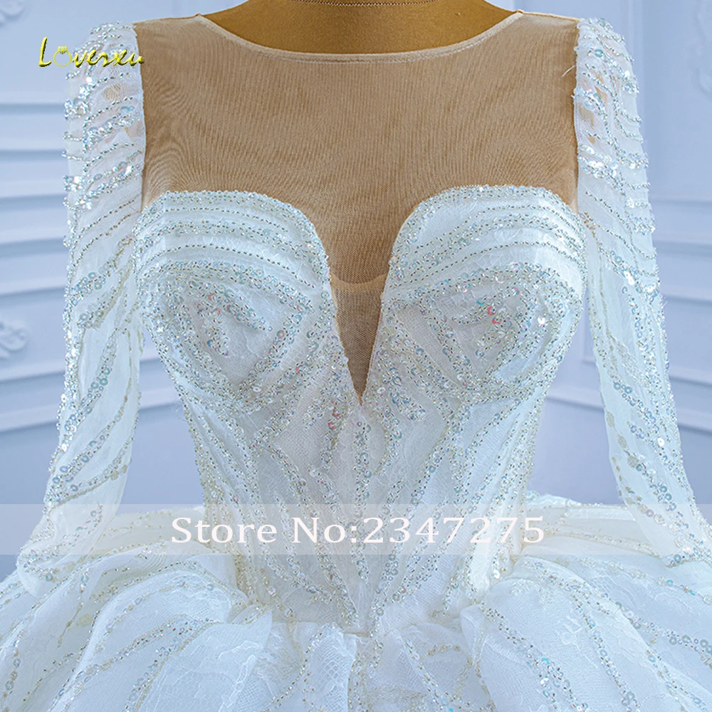 Loverxu Ball Gown Abiti da sposa di lusso Sweetheart Manica lunga Vestido De Novia Pizzo Paillettes Principessa Abito da sposa su misura