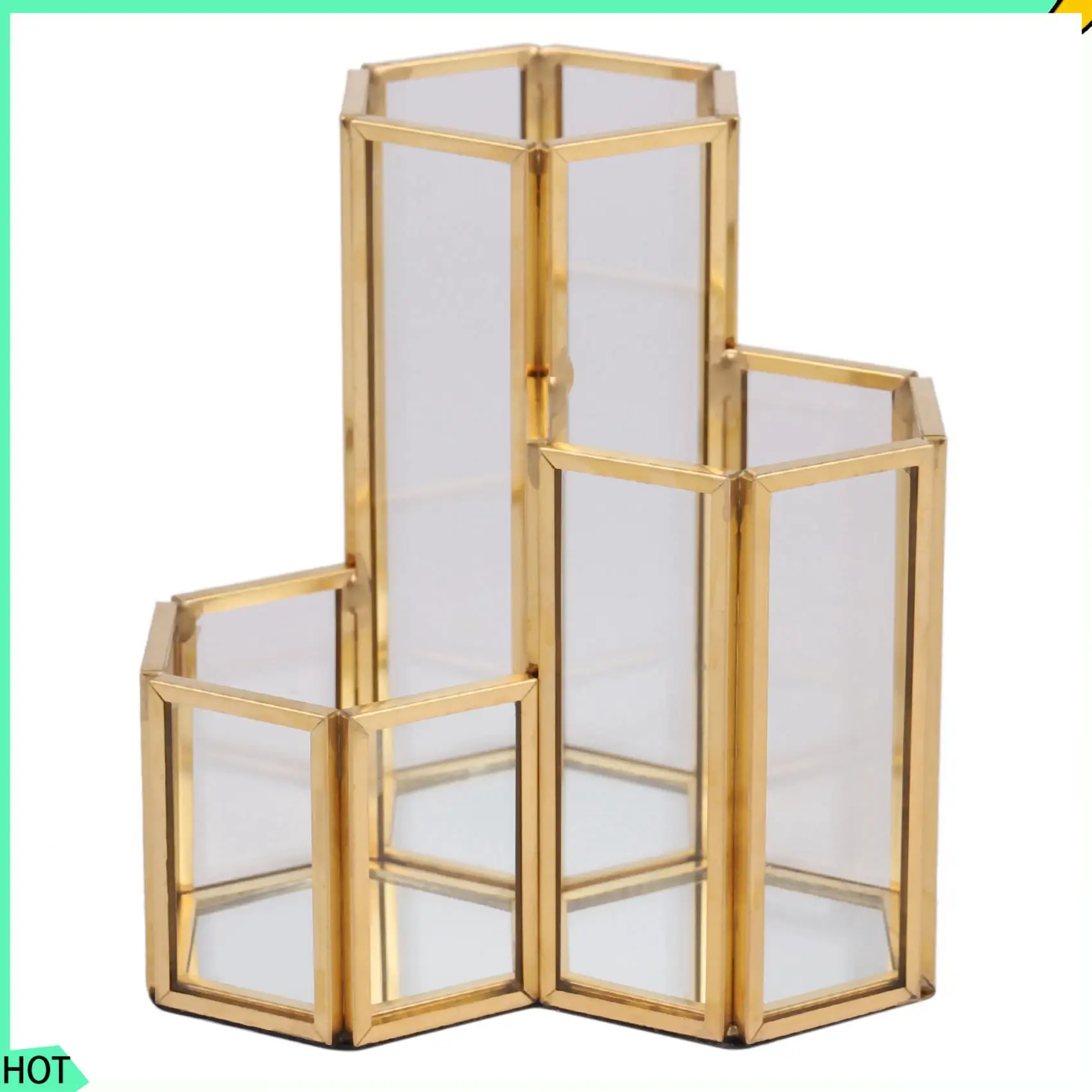 

AWAH 3X Glass Copper Hexagon Composite Pen Holder Makeup Brush Glass Box Multifunction Desktop Organizer Office Accessories
