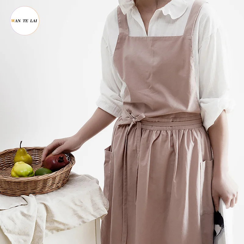 

Cotton Linen Apron for Gardening Coffee Shop Kitchen Cooking Baking Cleaning Restaurant Stylish Design Florist Aprons Women