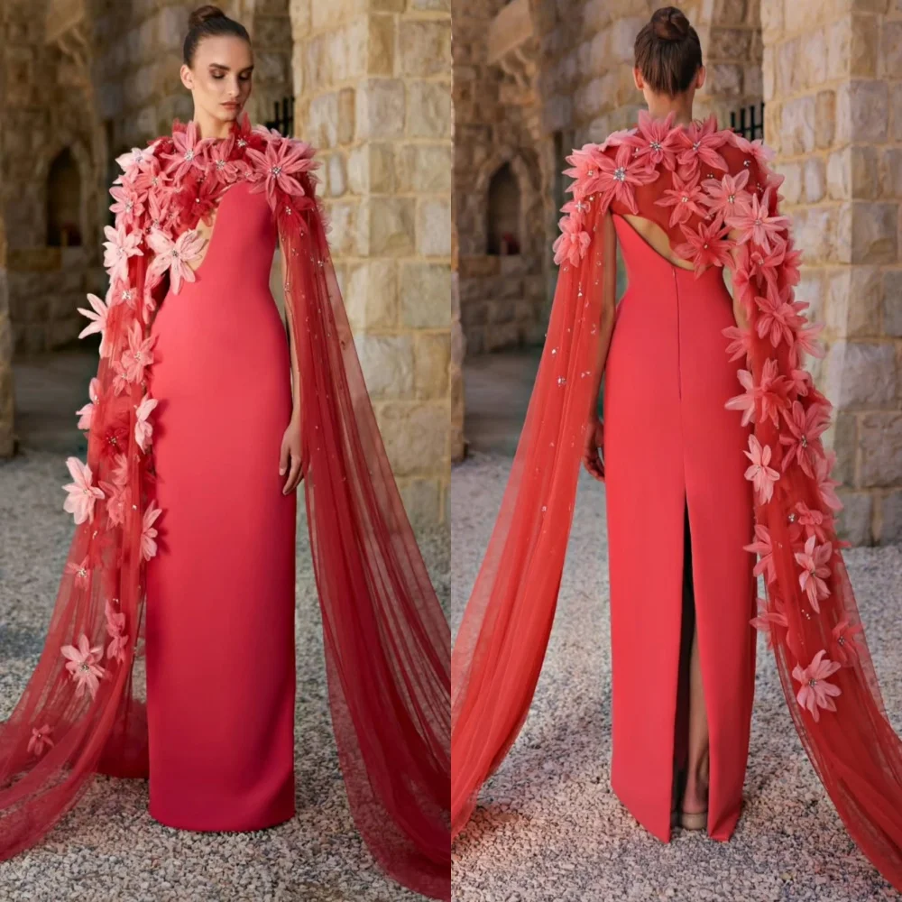 

Customized Pastrol Unisex Jersey Sequined Flower Straight High Collar Long Dresses Bespoke Occasion Simple