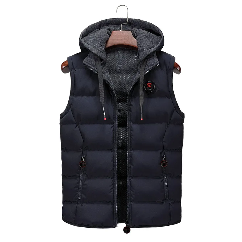 brand Vest Mens Winter Casual Vests Outerwear Warm Hood Jacket Vest Men Sleeveless Reversible Jackets Parkas Vests Men