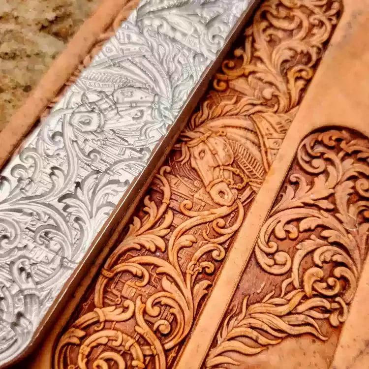 Horse Vine Scroll Floral Leather Embossing Mold Long Rectangular Belt Bangle Stamp for Vegetable Tanned Leather DIY Carving Tool