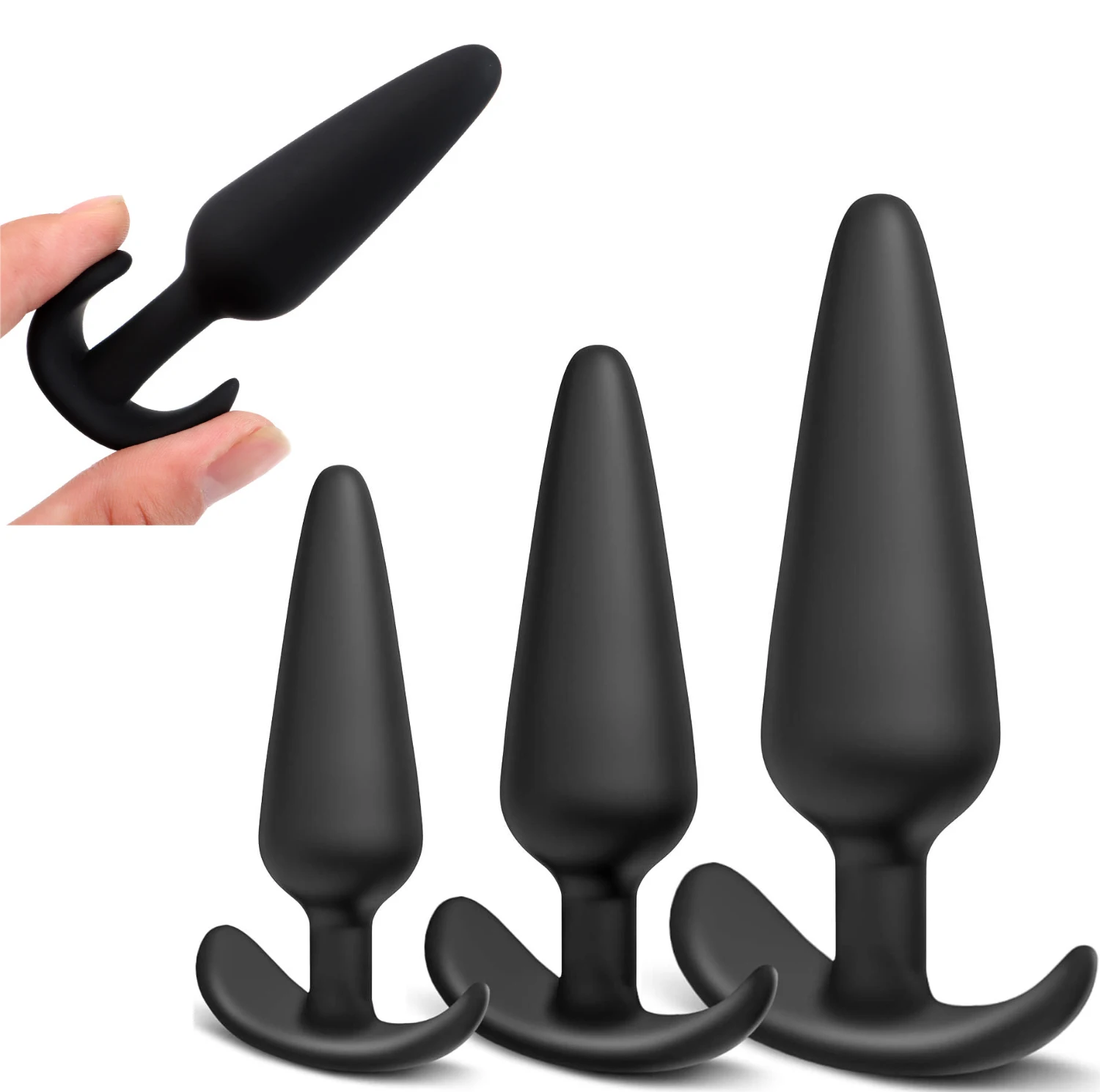 Sex Toys Silicone Anal Plug Butt Plugs Training Set for Beginners Advanced Users with Flared Base Prostate Pack of 3 Adultos Gay