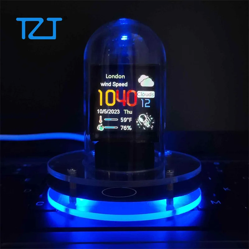 TZT GHG01 Pseudo Glow Tube Clock Alarm Clock Desktop Ornament Supports Automatic Updates via Wifi