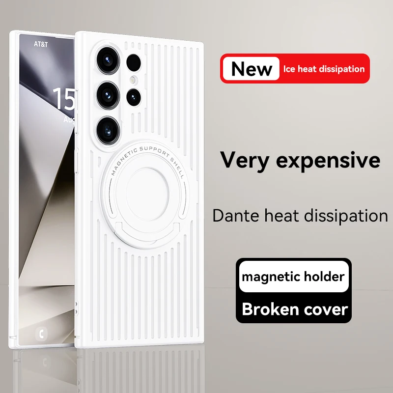 For Magsafe Honeycomb Holes Heat Dissipation Case For Samsung S25 S24 S23 Plus Ultra S24 Mesh Cooling PC Magnetic Holder Cover