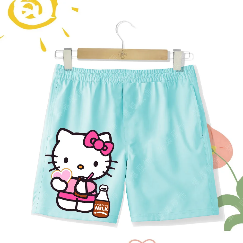 New Multi Color Hello Kitty Printed Children\'s Summer Beach Pants Girls\' Shorts Outdoor Sports Vacation Cool Swimming Pants