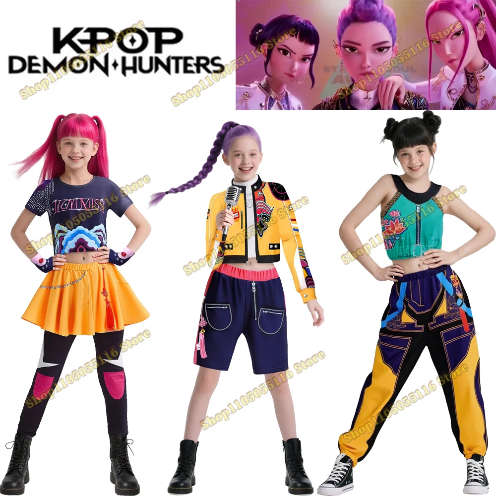 ‌ ‌ ‌ أنيمي Kpop تأثيري شيطان هنتر رومي زوي ميرا تأثيري بدلة كاملة الفتيات نمط الاطفال مرحلة الأداء الملابس البيضاء هالوين