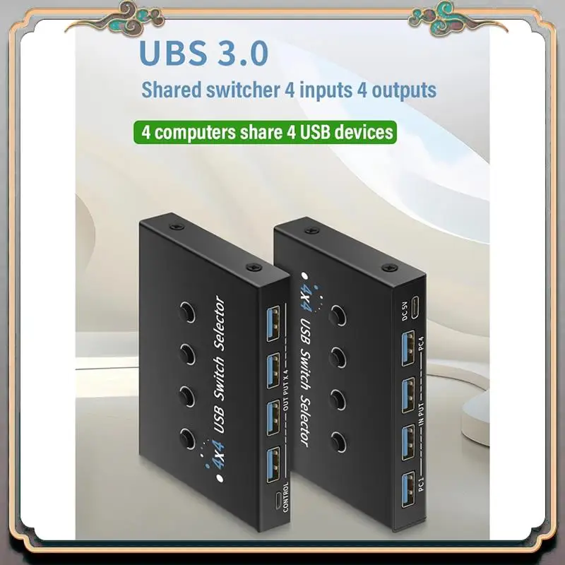 

Durable USB 3.0 Switch KM Selector 4 Computer Laptop PC Host Sharing 4 USB Devices KVM Switcher Box Share Printer Mouse Keyboard